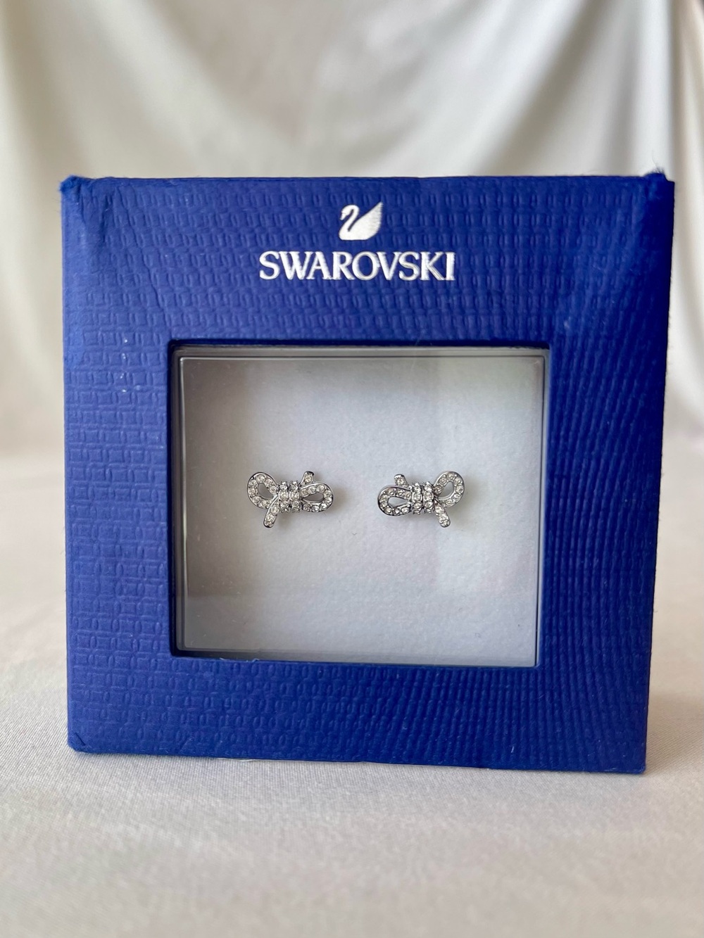 Swarovski White Rhodium-Plated Crystal Bow Stud Earrings NWT